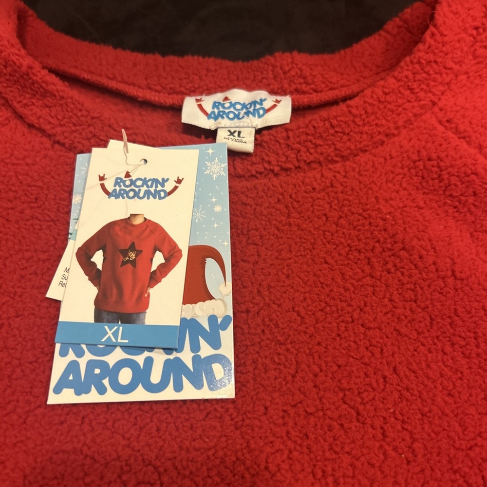 Rockin' Around Christmas‎ Sweatshirt Red With Velvet Star Gold Joy Sparkles Soft - Picture 2 of 9